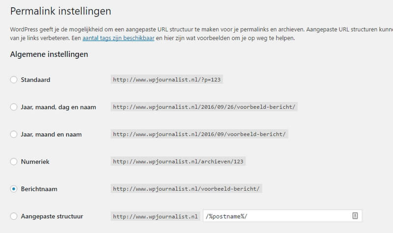 permalinks instellen